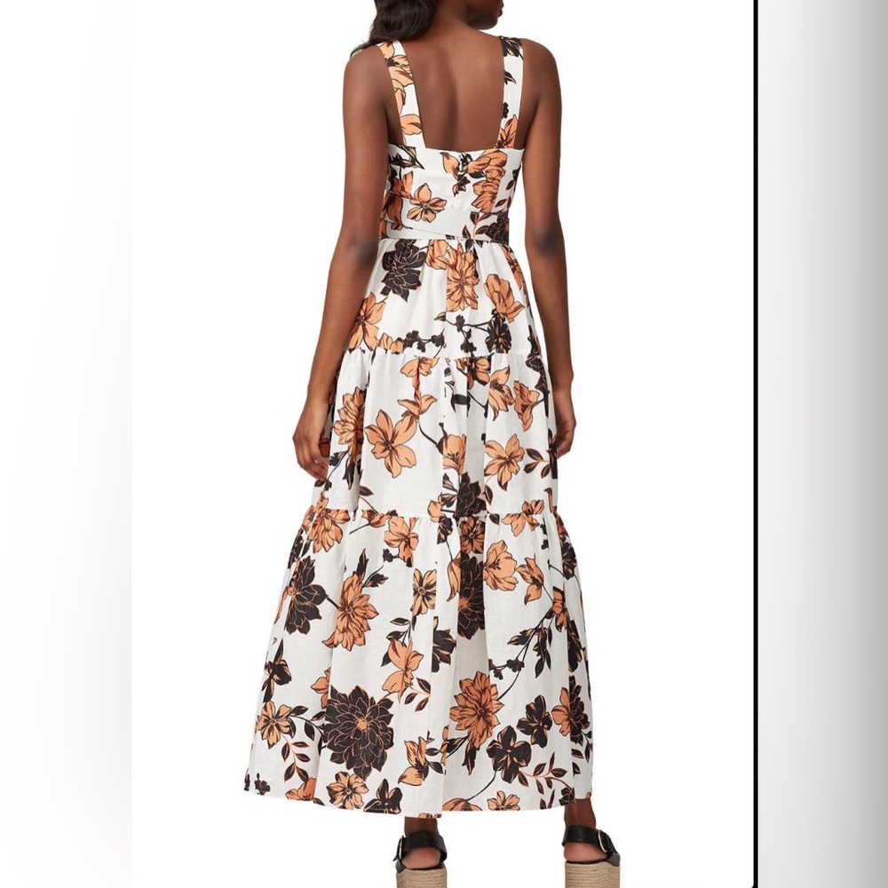 Nicholas Linen Floral Tiered Maxi Dress Size 0 Sepia Brown White Pockets - Picture 7 of 16